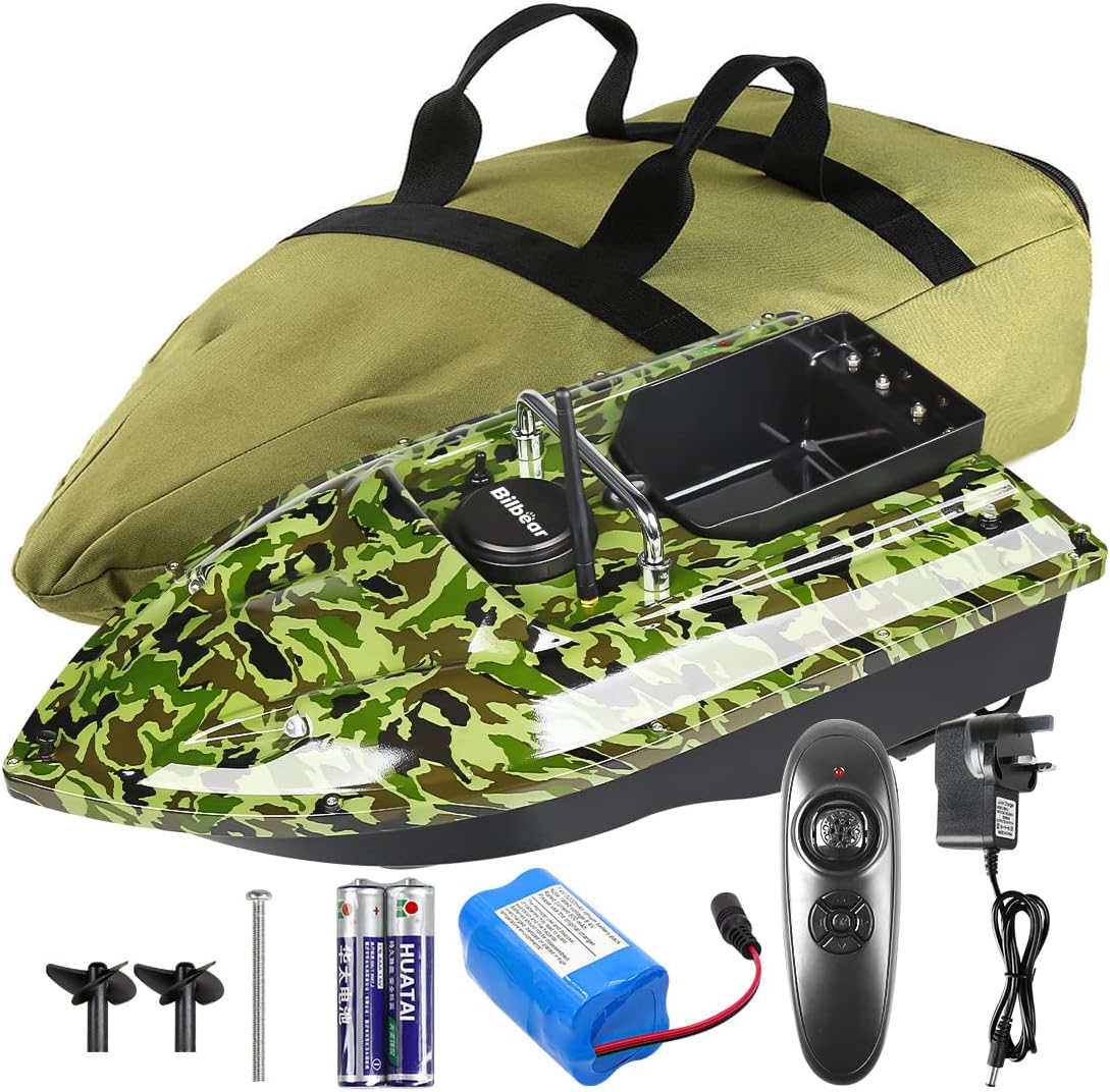 Bilbear Amorceur télécommandé 500M Bateau d'appât sans fil Double Moteurs avec Sac à Main (Camouflage)