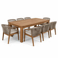 Table et chaises de jardin en teck, corde polyester - marron et gris clair