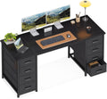 Coleshome Bureau avec 8 Tiroirs en Tissu, 140x48cm Bureau avec Rangement Table d'ordinateur Robuste, Table Informatique pour Salon Domicile, Noir