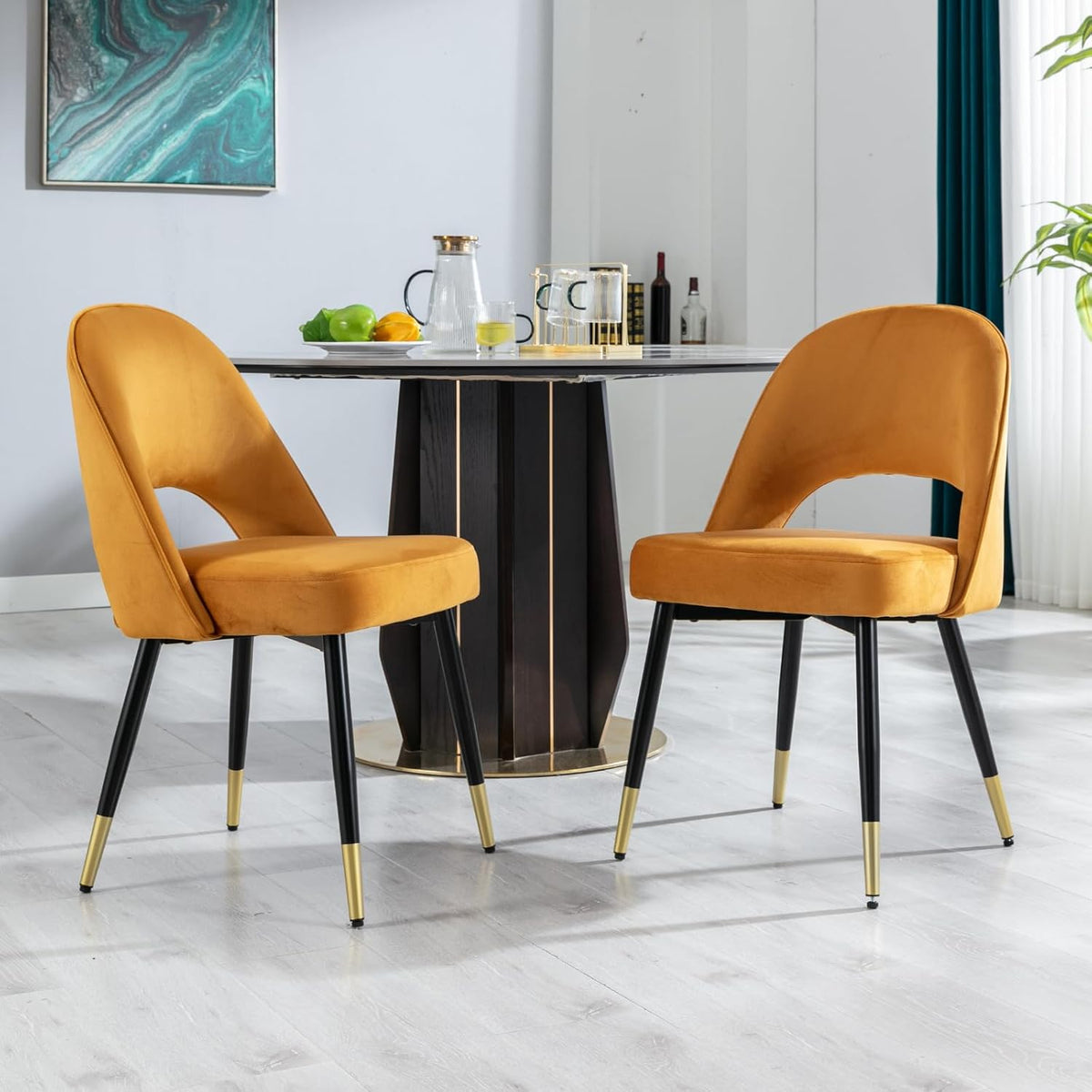 Chaises de Salle à Manger en Velours Coloré Chaise Salle Manger Moderne Lot de 2 Chaise Cuisine avec Coussin Rembourré, Jaune