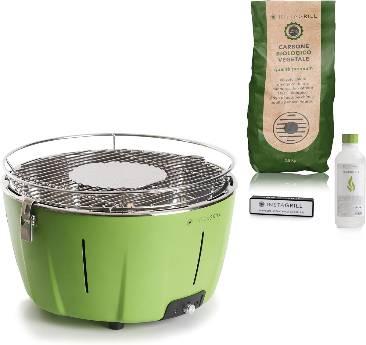 Classe Italy, Barbecue à charbon sans fumée, de table, de balcon, portable. Inclut une batterie rechargeable, du charbon et du gel pour l'allumage