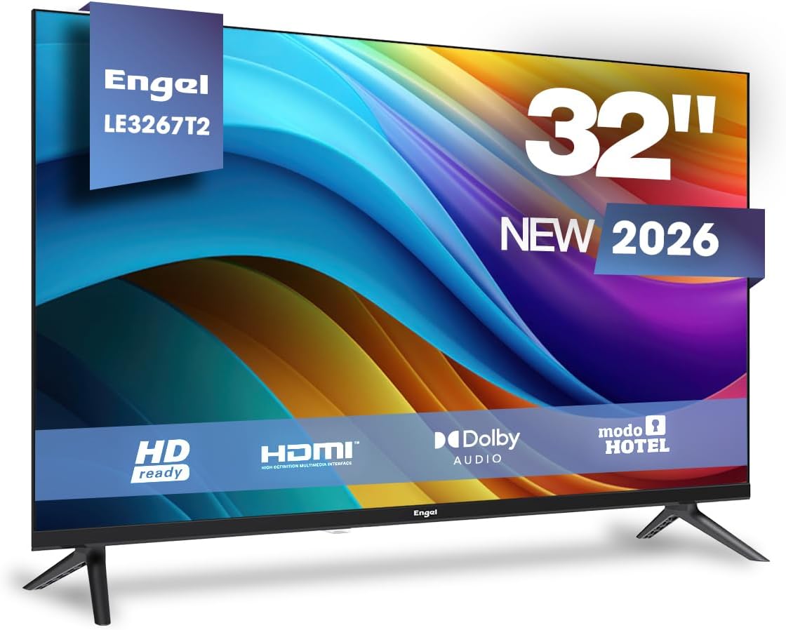 Engel TV 32 pouces HD Ready LED LE3267T2, Dolby Audio, 3 HDMI, 2 USB, entrée SAT, mode hôtel, télévision 1366 x 768, lecteur multimédia, DVB-T2/C/S2