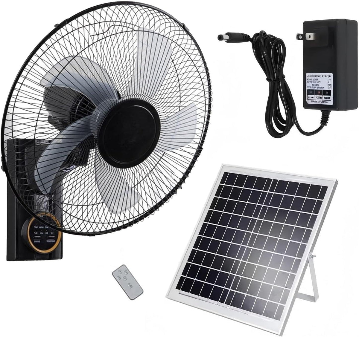 Ventilateur Solaire Extérieur Mural Pour Terrasse, 5 Pales 3 Vitesses Oscillant 90°, Télécommande, Pour Chambre Camping Jardin Maison