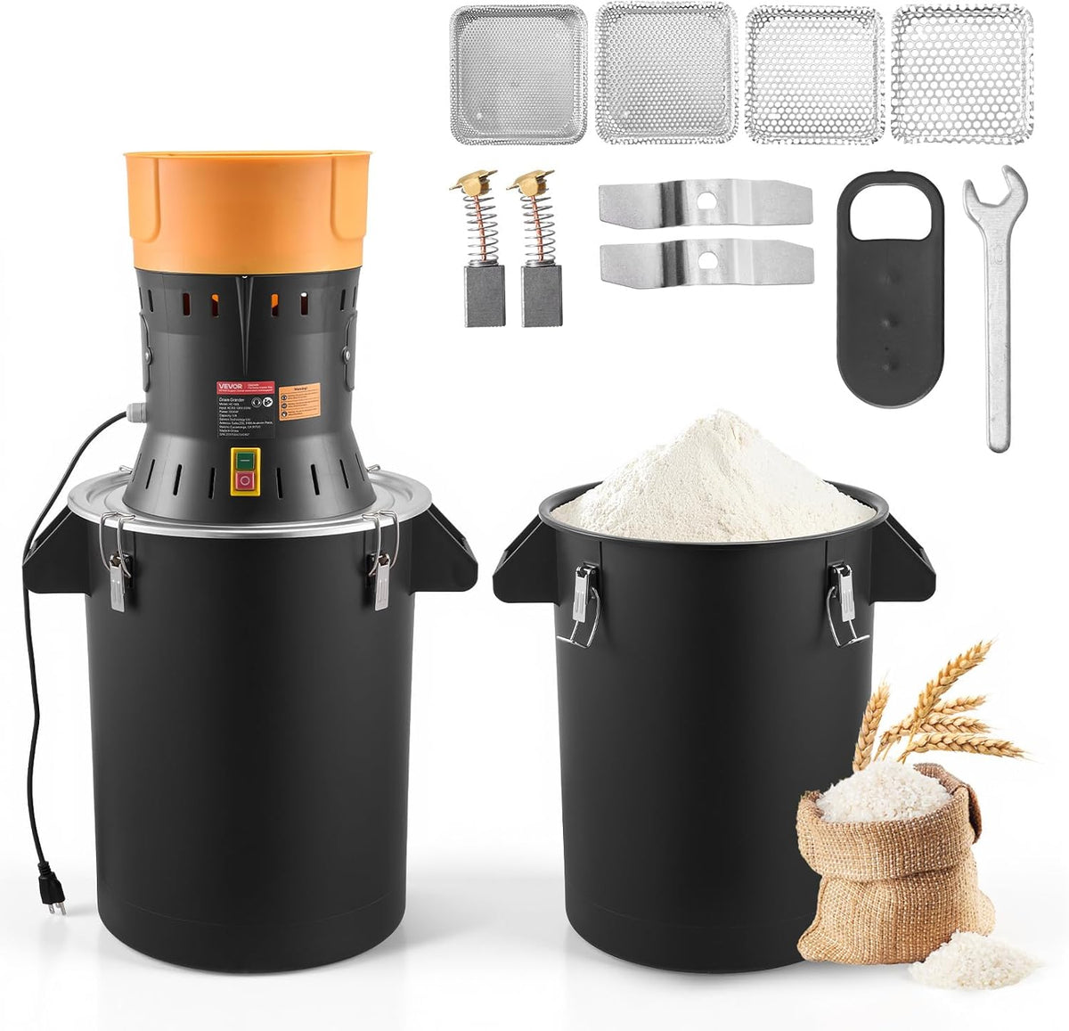VEVOR Moulin à Grain Électrique Capacité 53 L, Broyeur à Épices 600 W Haute Puissance, pour Moudre Rapidement Grains Secs Céréales Café Maïs Poivre