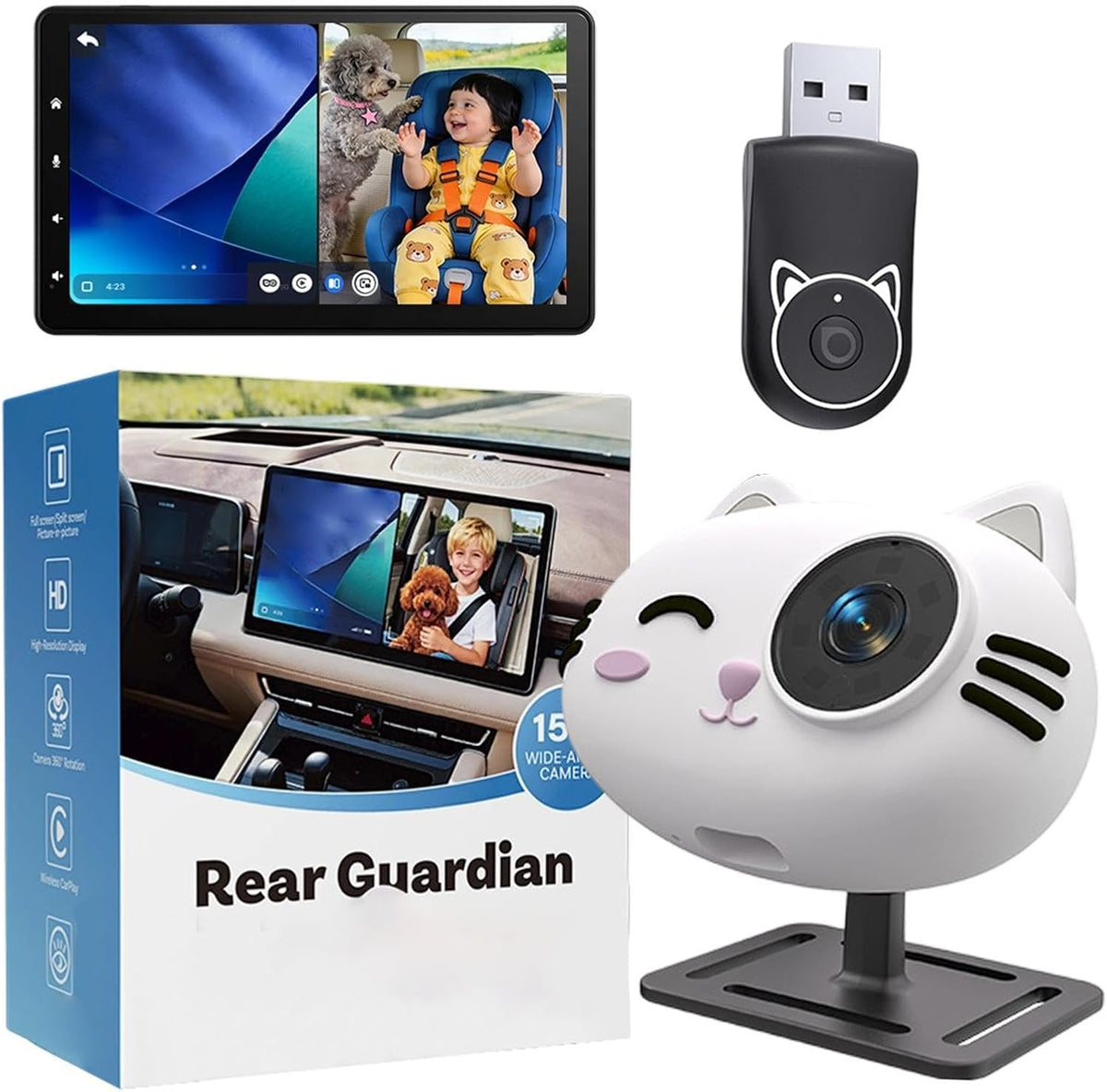 Caméra Pour Enfant Dans La Voiture Avec Vision Vidéo 1080P Prête À L'Emploi