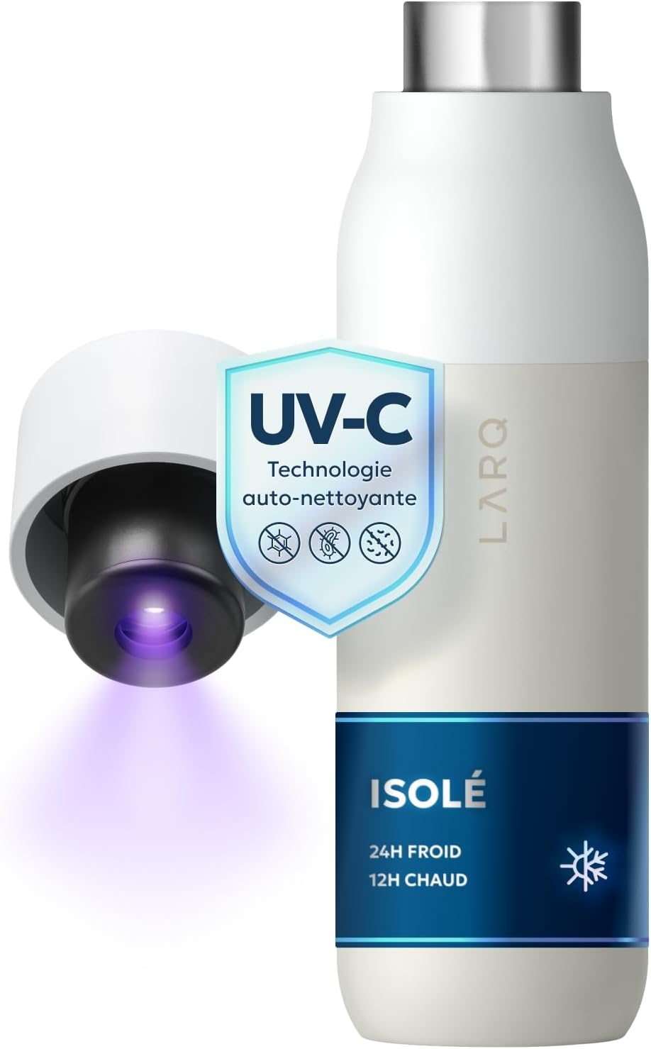 LARQ PureVis Gourde Thermique Autonettoyante avec Purificateur d'Eau UV-C, Acier Inoxydable, 100% Étanche, Garde le Froid 24h et le Chaud 12h