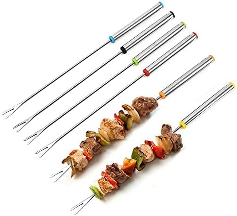 BASII 6PCS Barbecue Signe Allongé en Acier Inoxydable Kebab Signe Barbecue Brochette en Plein Air Barbecue Brochette Outil Pas Cher Barbecue