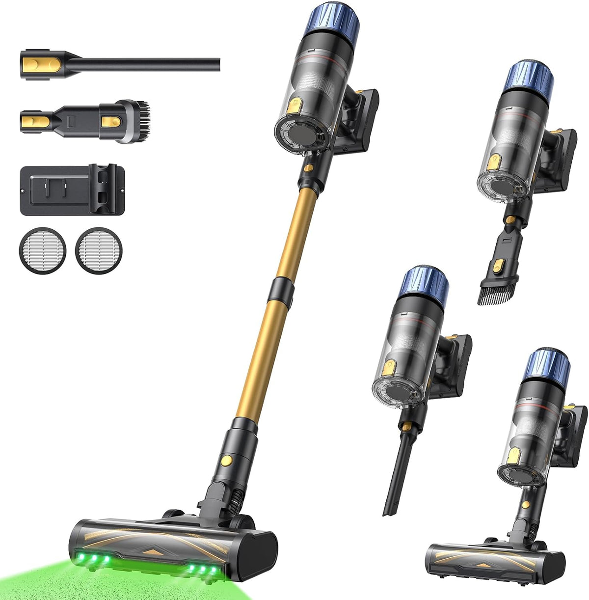 Proscenic Aspirateur Balai sans Fil, 55Kpa/70Min/600W Aspirateur sans Fil Puissant, Brosse Anti-Enchevêtrement, Autoportante
