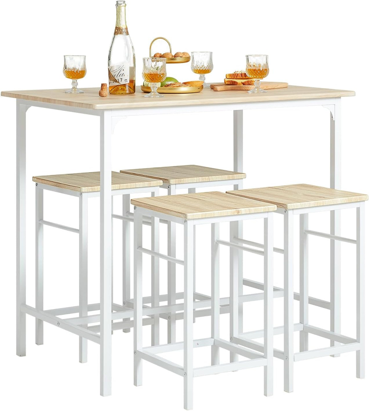 SoBuy Set de 1 Table + 4 Tabourets, Ensemble Table de Bar Bistrot + 4 Tabourets avec Repose-Pieds, Table Haute, Mange-Debout pour Salle à Manger
