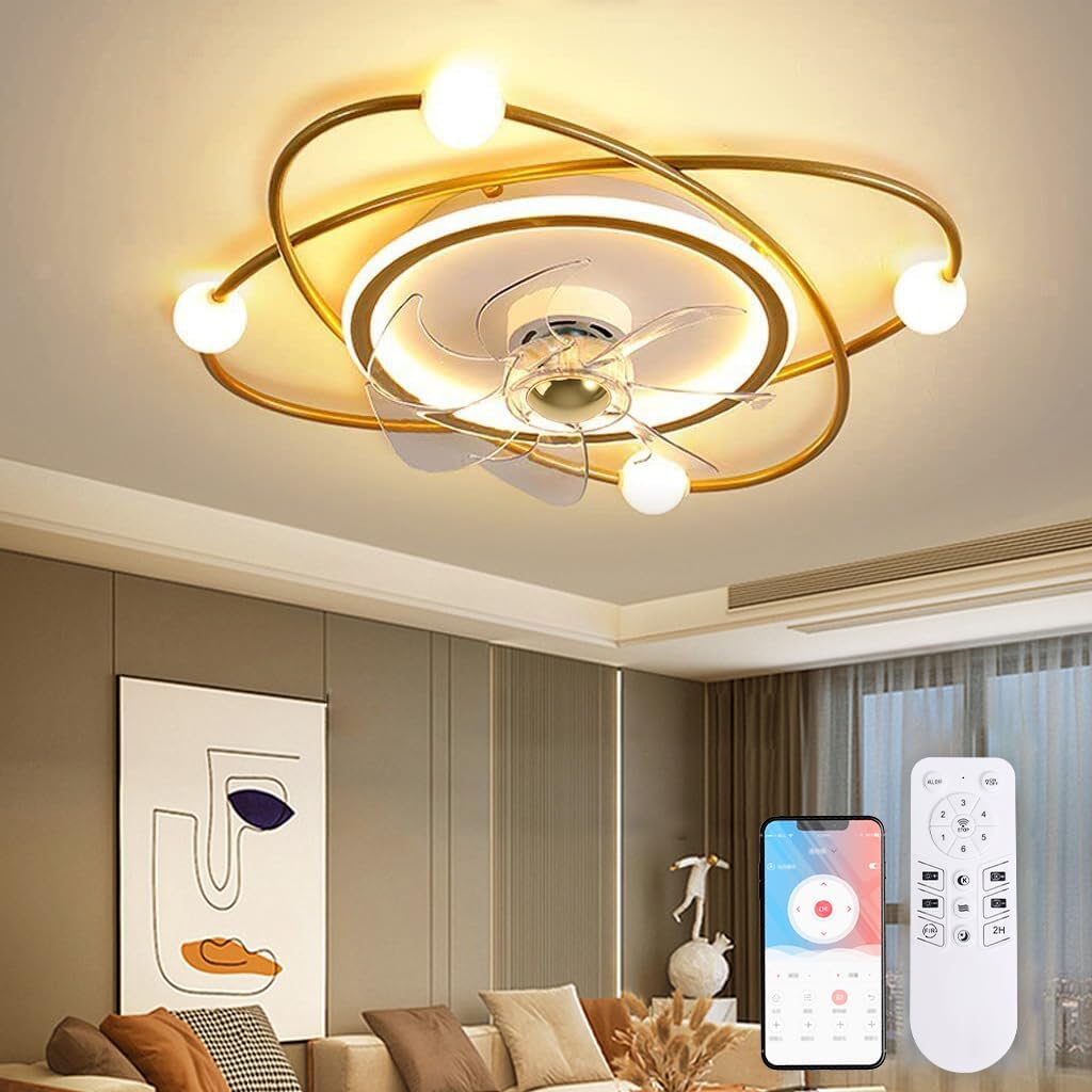 Ventilateur de Plafond avec Lumière, 55 cm Sourdine Ventilateur de Plafond avec éclairage
