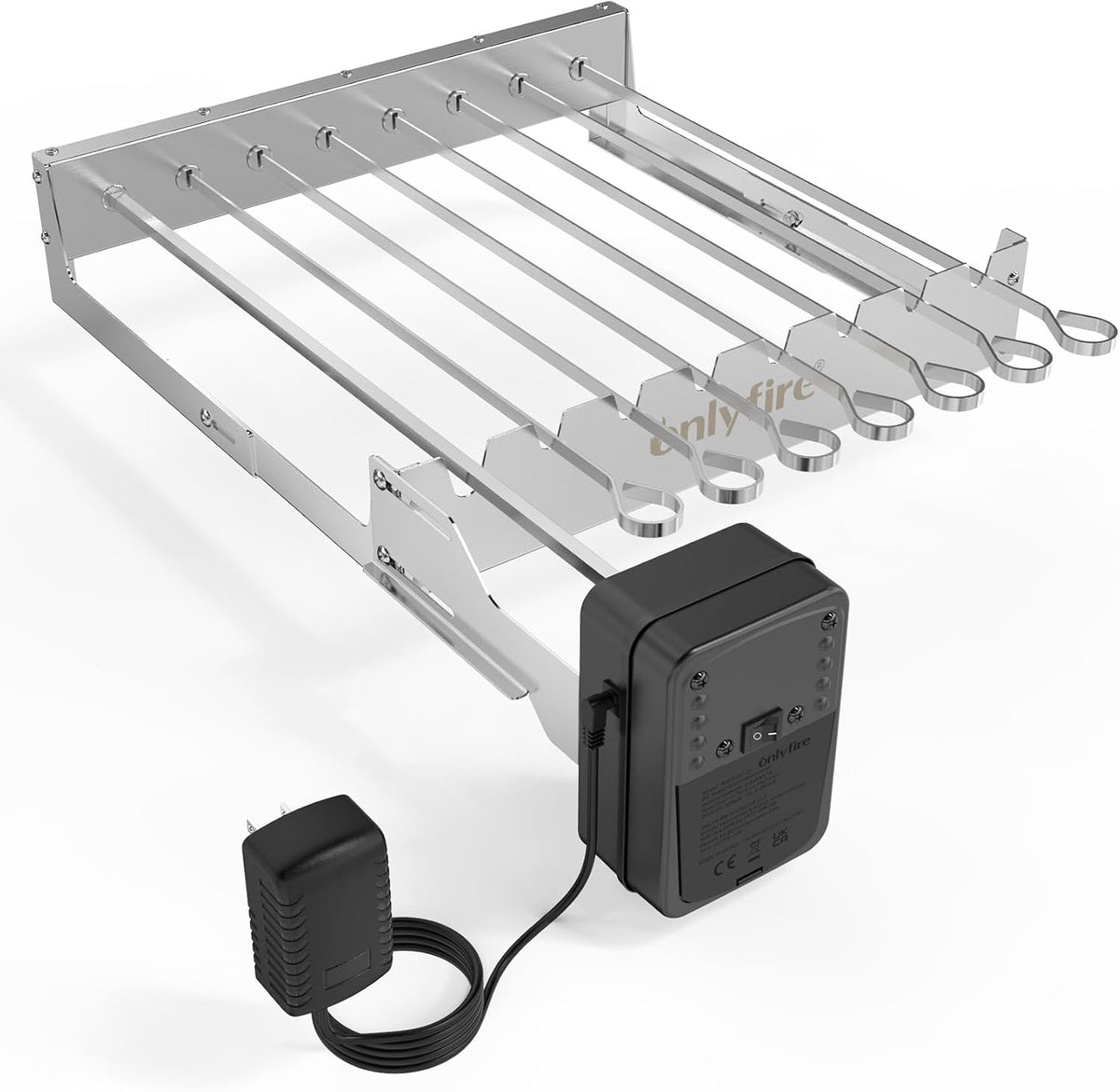 onlyfire Tournebroche Barbecue Électrique en Acier Inoxydable, Set de 7 Brochettes Automatiques de 53.3 cm