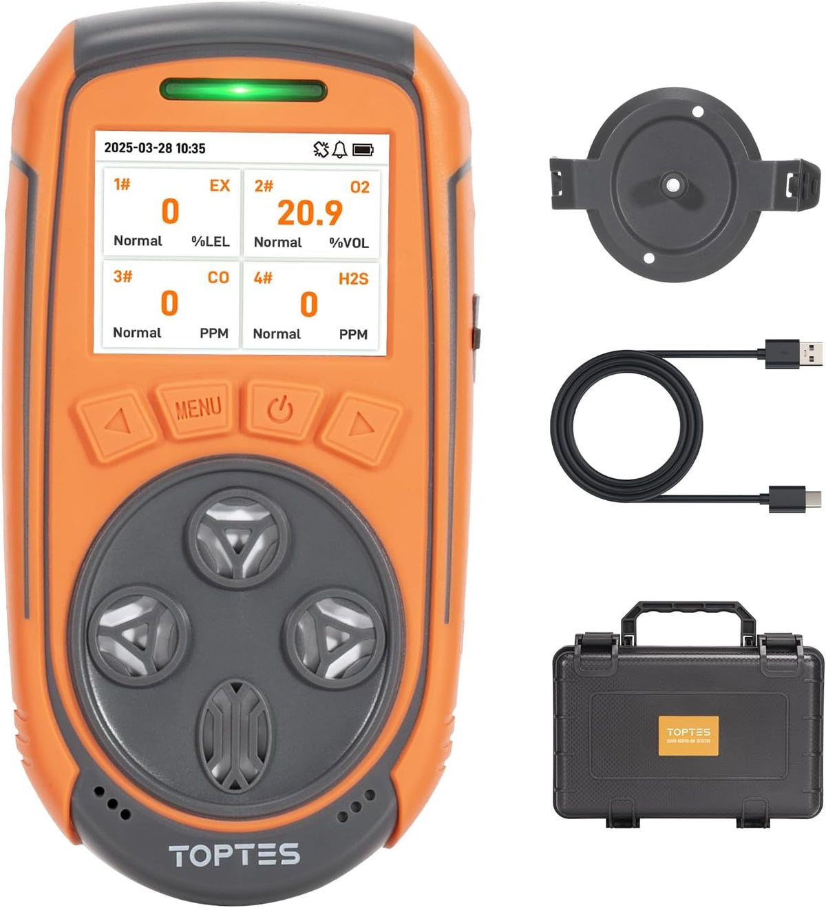 TopTes Guard-863Pro Détecteur De Gaz, Moniteur 4 Gaz pour H2S, CO, LEL Et O2, avec Écran Couleur TFT, Capteur O₂Amélioré (5 Ans)