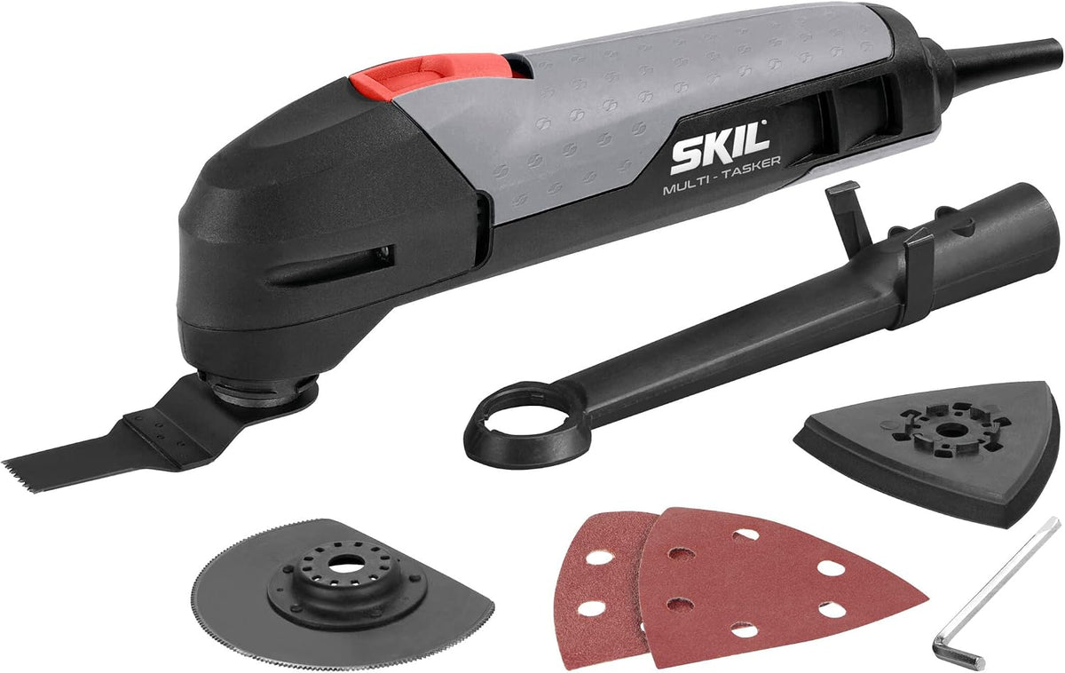 Skil 1470AA Outil Multifonction Oscillant (200W, Raccord pour Aspirateur, Plateau de Ponçage, 4 feuilles abrasives et Lame)