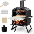 GYMAX Four à Pizza Extérieur Mini au Bois avec Pierre à Pizza, Pelle à Pizza, Jambes Pliantes et Poignées Portables, Ventilateurs Ajustables
