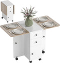 HOMCOM Table de Cuisine Pliable Table à Manger Pliante 2 Plateaux rabattables avec 2 tiroirs 1 Placard et 1 étagère de Rangement 120 x 60 x 76,5 cm