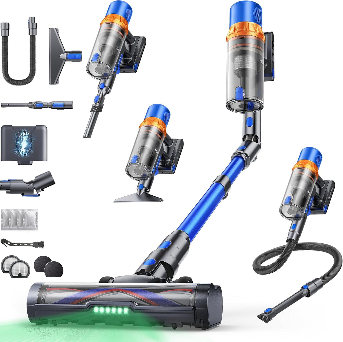 SunSare Aspirateur Balai sans Fil, 650W/55KPA/70Mins Aspirateur sans Fil Puissant avec Pliable Adaptateur, Tuyau 1M, Parfumé, Chargement Mural