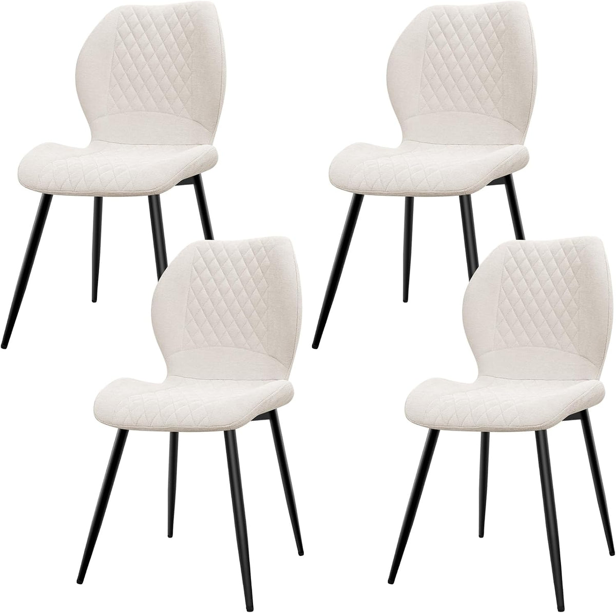 LEWE Lot de 4 Chaises de Salle à Manger en Lin, Style Quadrillé avec Pieds en Métal, Tapissées, Moderne