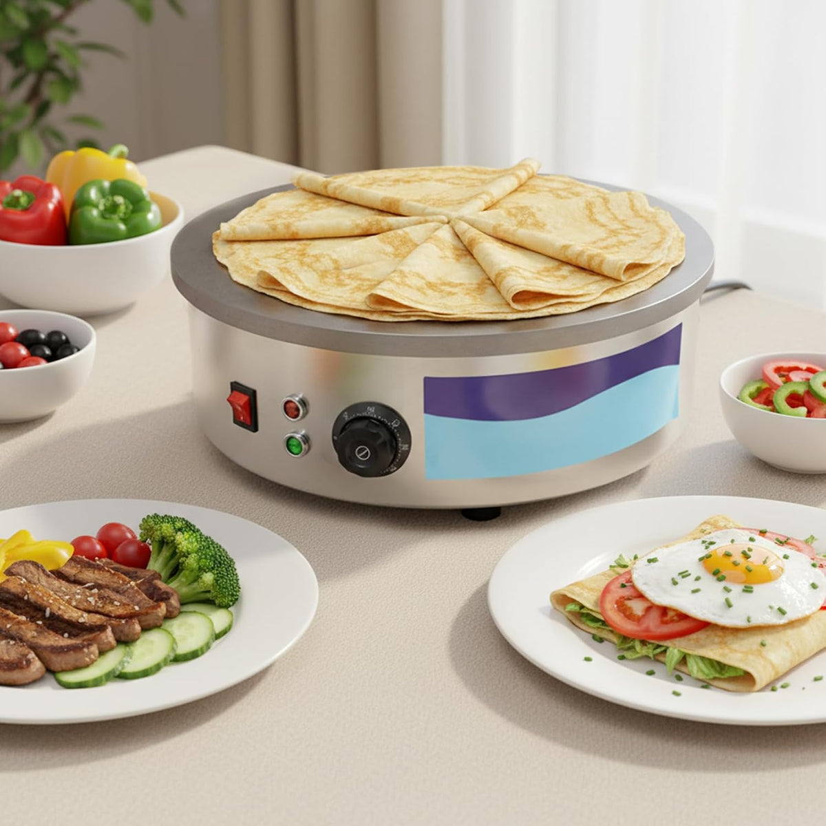Appareil à crêpes électrique 45 cm 3000 W Gastro, Plaque à crêpes professionnelle en fonte & boulangerie pour gözleme, yufka et pancakes
