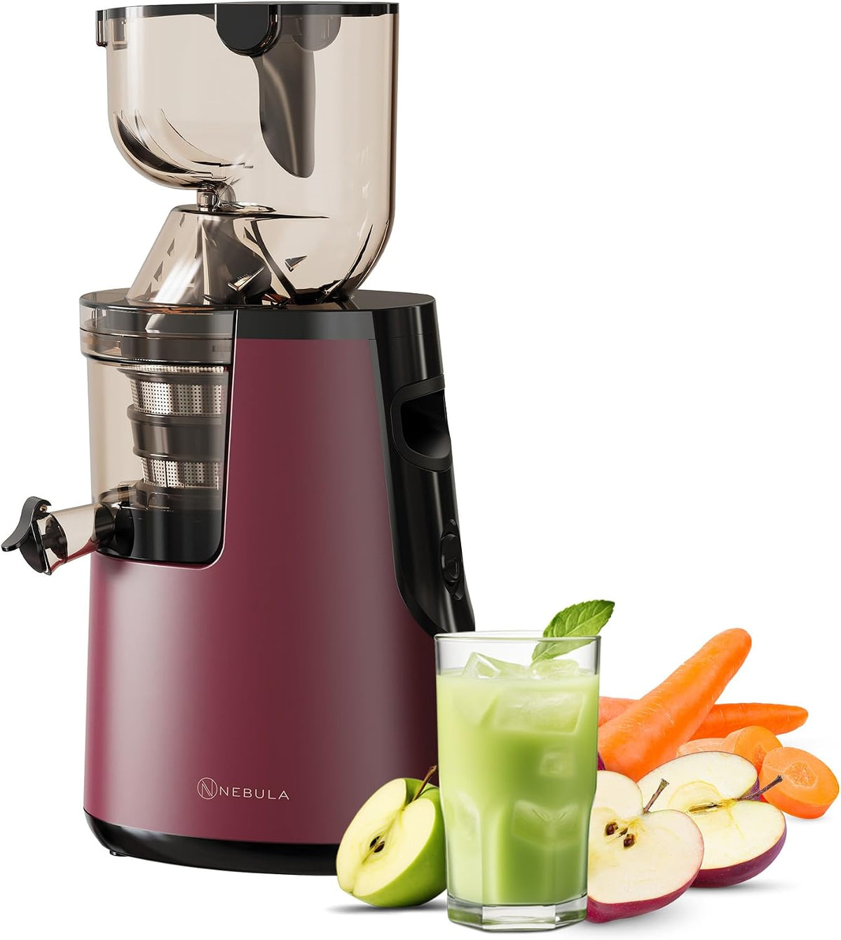 Nebula Extracteur De Jus Électrique Pression À Grande 150W, Rouge Foncé, Goulotte D'alimentation Automatique De 80mm Pour Fruits Entiers