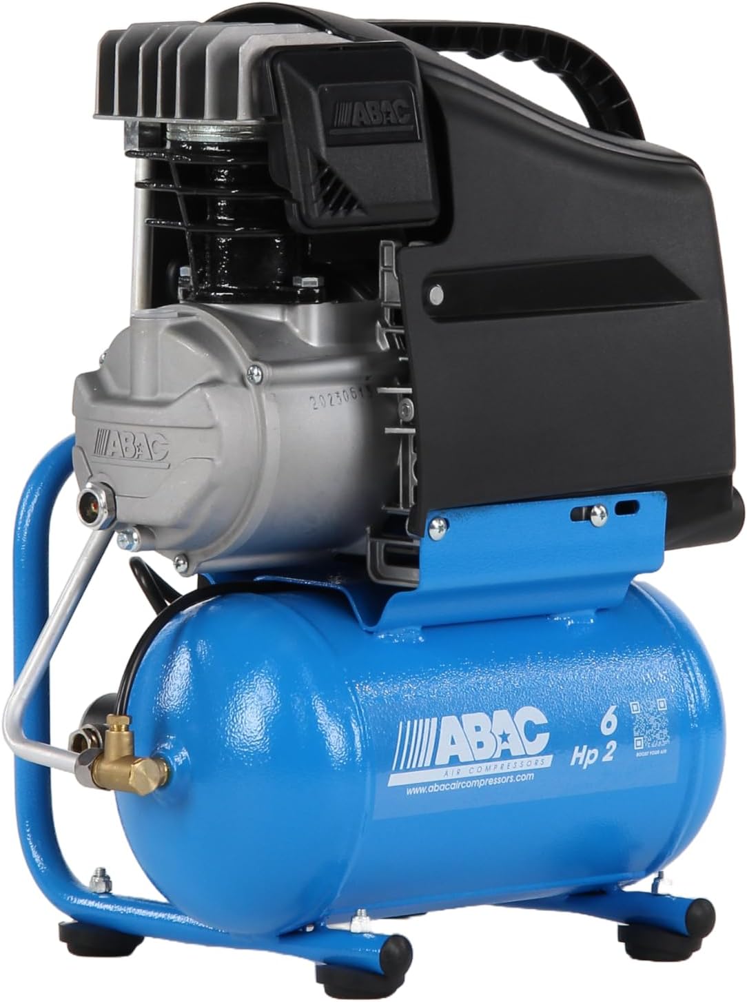 ABAC Compresseur d'air Start L20, compresseur d'air 6 litres, double manomètre, pression maximale 10 bars, lubrifié, mobile, puissance 2 CV