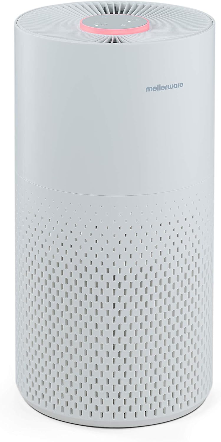 Mellerware - Purificateur d'air Freshly! Small, 3 Filtres, HEPA 13, Indicateur qualité de l'air, Air Purifier, Poussière Pollen Fumée Odeurs