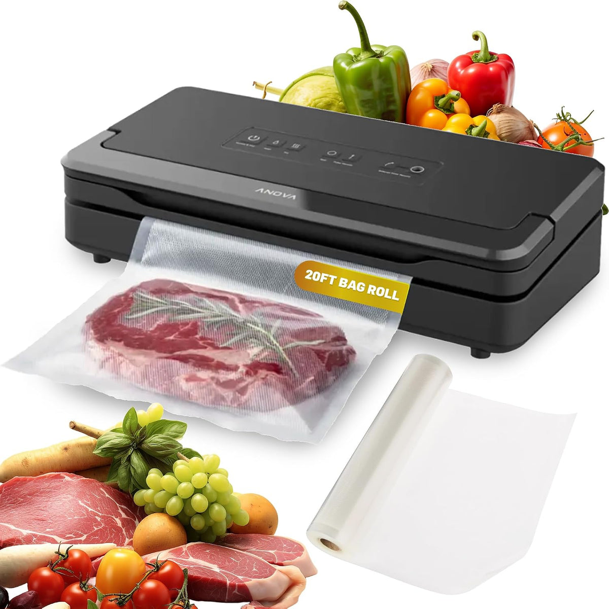 Anova Culinary Precision Machine à emballer sous vide Pro, comprend 1 rouleau de sac, pour le stockage sous vide et les aliments, noir, moyen
