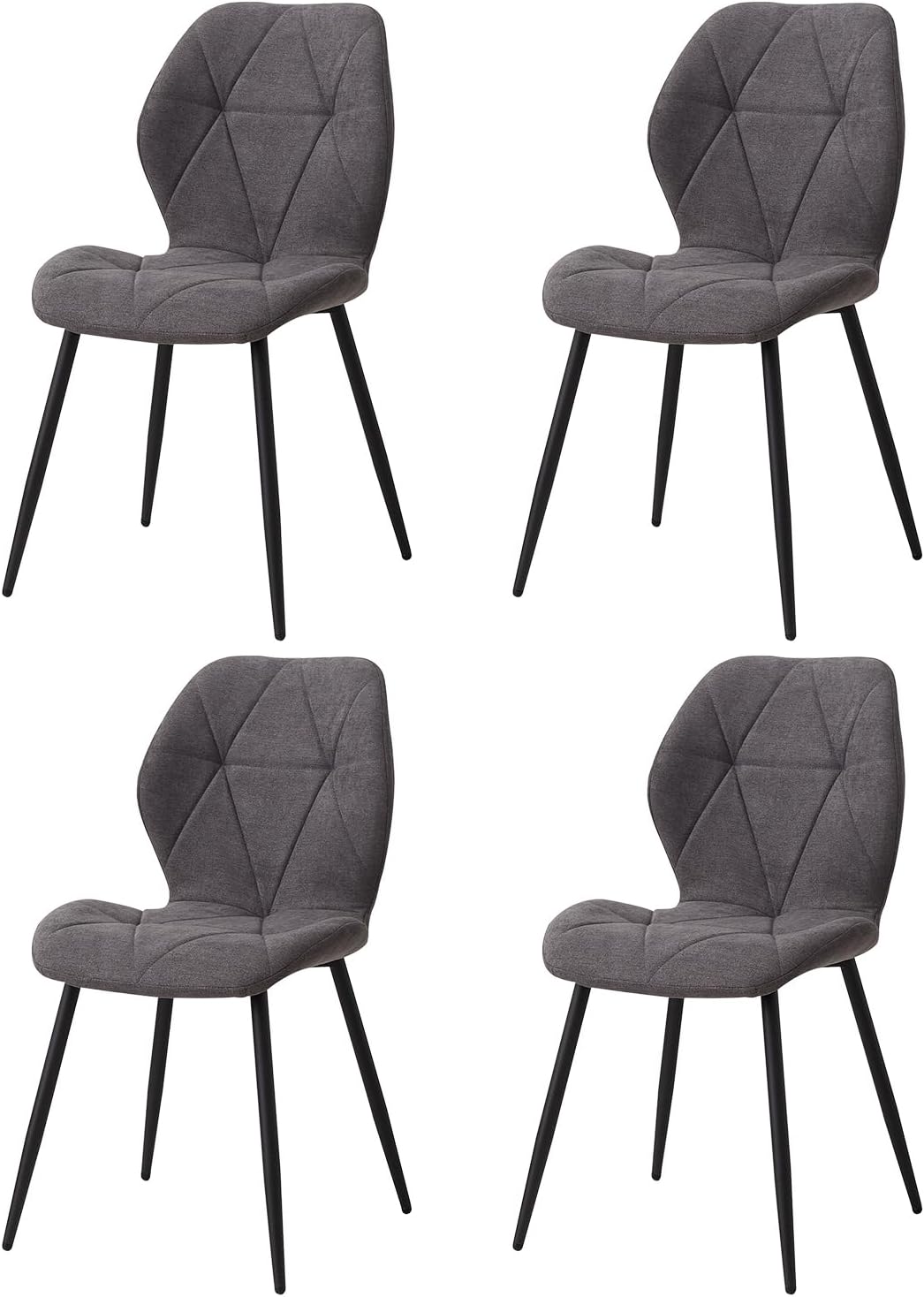 GrandCA HOME Lot de 4 Chaises de Salle à Manger, Chaises de Cuisine Nordiques, Chaises Rembourrées avec Pieds en Métal, Coussins en Tissu Losange