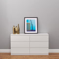 Panana Table de Chevet Commode Meuble de Rangement avec 6 Tiroirs sur Salon, Chambre, Bureau, 120 x 33 x 64,5 cm (Blanc)