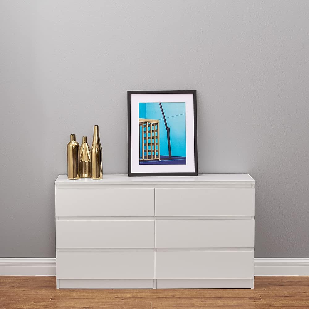 Panana Table de Chevet Commode Meuble de Rangement avec 6 Tiroirs sur Salon, Chambre, Bureau, 120 x 33 x 64,5 cm (Blanc)