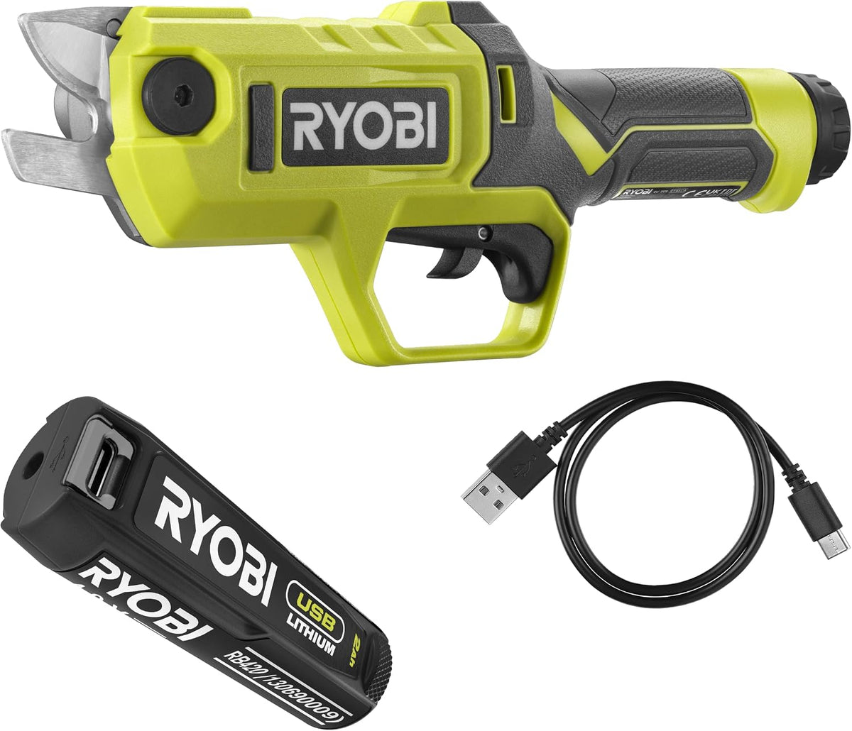RYOBI Coupe-branches sans fil RY4SCA-120 4 V avec batterie 2,0 Ah et câble de charge USB-C
