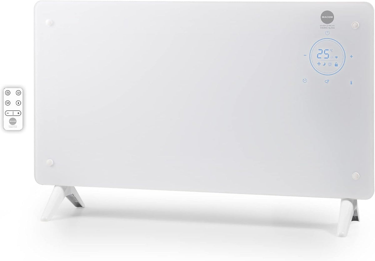 MACOM Enjoy & Relax 937 Thermo Glass, élégant convecteur en verre trempé, chauffage rapide, 1000/2000 W, Tlc, minuterie 24h, thermostat ambiant