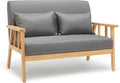 Mondeer- Canape 2 Places - Fauteuil Salon Scandinave Cadre en Bois Surface en Tissu Lin pour Petit Appartement Chambre Bureau (Gris Foncé)