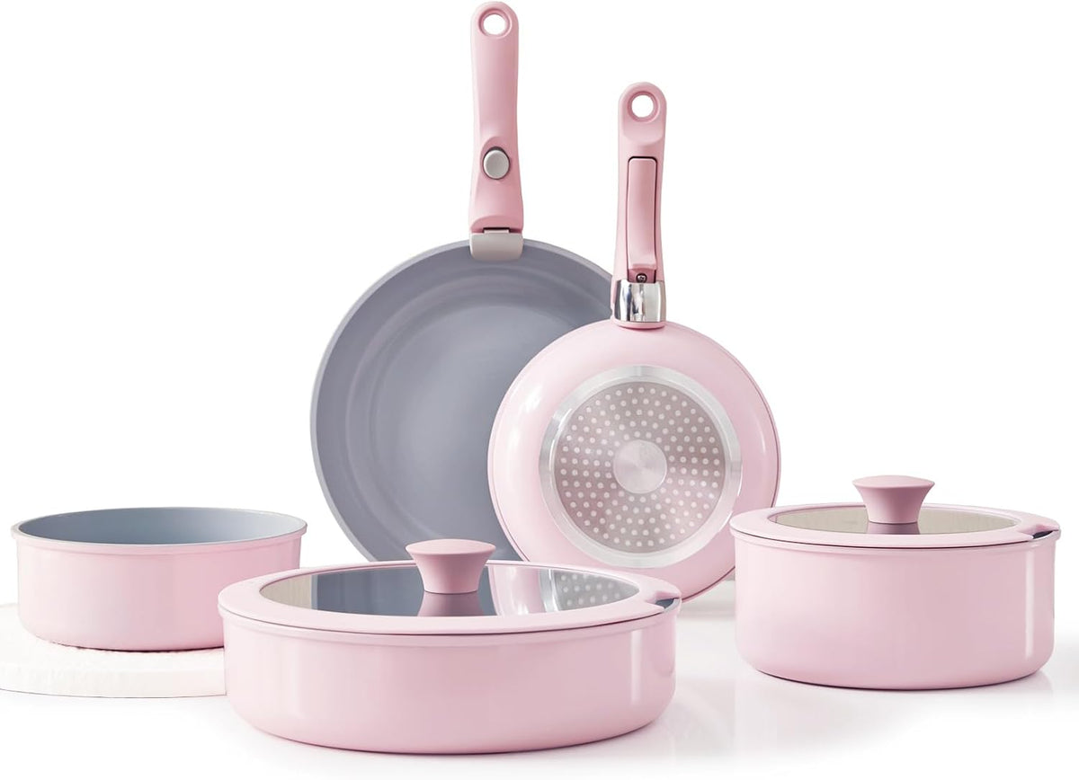 ensemble de casseroles poêles 9 pièces antiadhésive avec poignée amovible, ensemble de cuisinière en céramique avec couvercle, non toxique four sûr