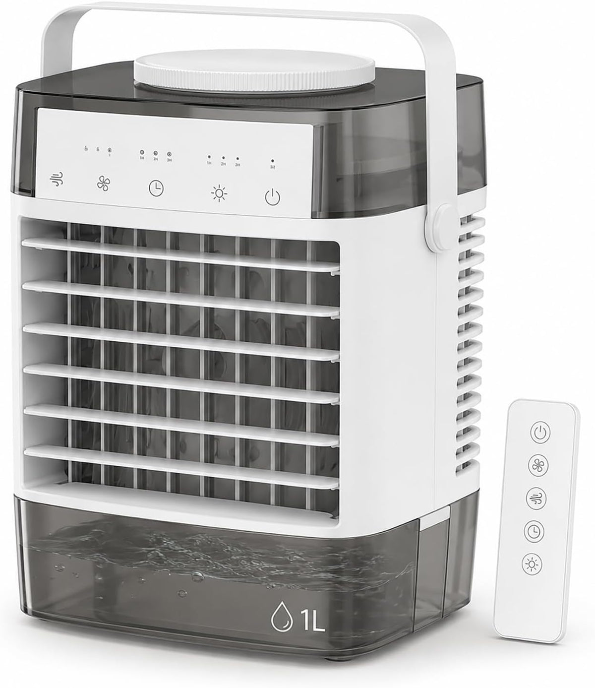 Climatiseur évaporatif Portable, Poignée Transport, Rafraîchisseur D'Air, Mini Rafraichisseur D'Air de 1L, 3 Vitesses, Télécommande