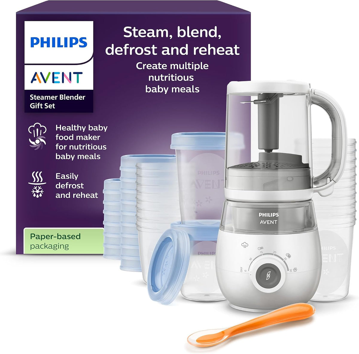Philips Avent robot cuiseur-vapeur et mixeur Coffret cadeau - Robot cuiseur-mixeur 4 en 1 pour bébé, cuit à la vapeur, mixe, décongèle et réchauffe