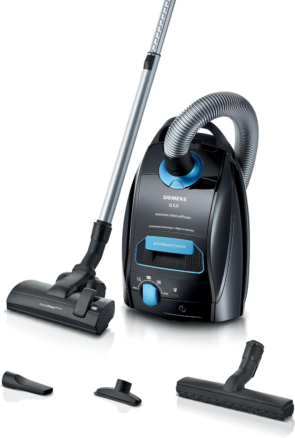 SIEMENS Aspirateur avec Sac Q 5.0 Extreme silencePower VSQ5X1232, fabriqué en Allemagne, Filtre hygiénique, Haute Aspiration, Accessoires intégrés