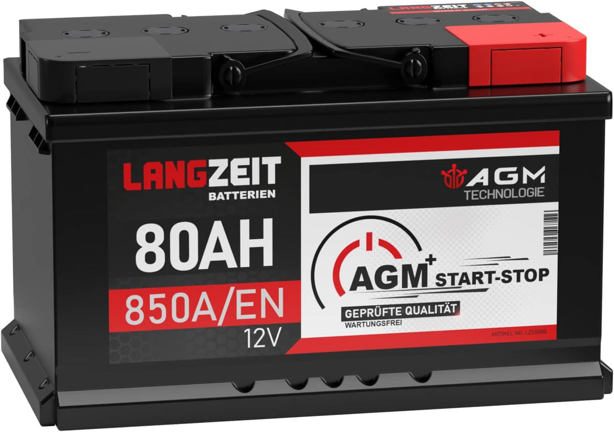 LANGZEIT BATTERIEN LANGZEIT batterie voiture 80Ah 12V AGM auto start-stop VRLA remplace 85Ah
