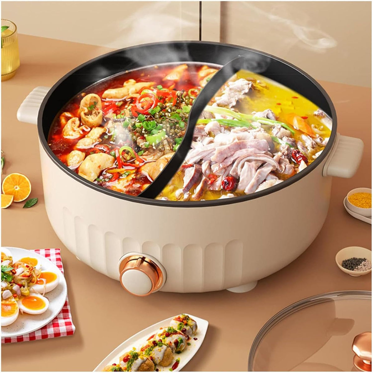ARTSIM Appareil Fondue, Coupure Automatique De L'Alimentation Fondue Chinoise Electrique IdéAl pour Les RéUnions De Famille (avec 2 Filets Non
