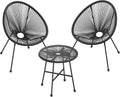SONGMICS Salon de Jardin, Lot 3 Meubles de Terrasse, Chaises d'Extérieur Acapulco, avec Table en Verre, Noir GGF013B02