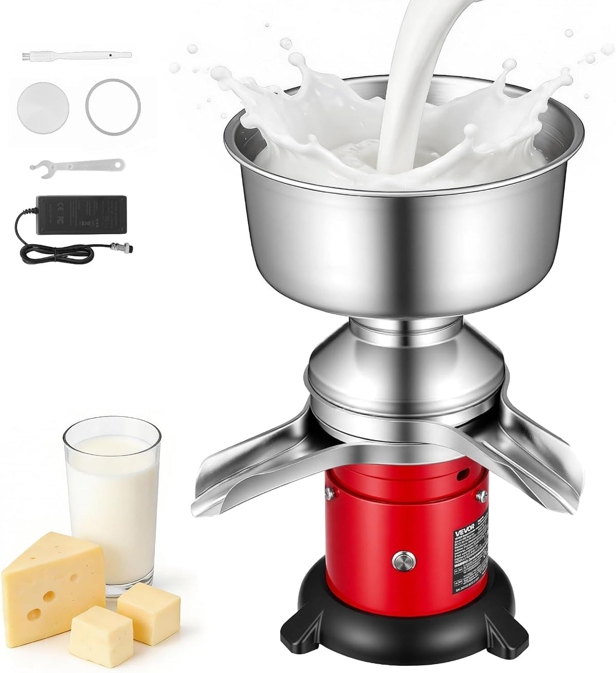 VEVOR Écrémeuse Électrique 60 L/h, Centrifugeuse à Lait 40 W 10 500 tr/min, pour Crème Écrémée et Séparée Lait de Chèvre et de Vache Ferme