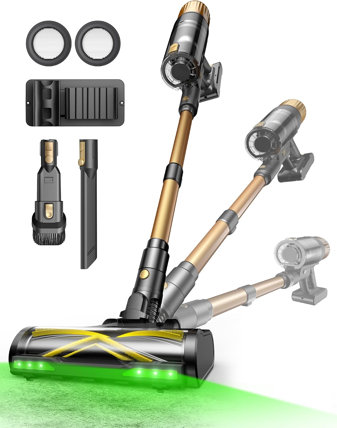 Ultenic Aspirateur Balai sans Fil, 50Kpa/65Min Aspirateur sans Fil Puissant, Tige Télescopique Réglable, Design Autoportant, GreenEye Détection