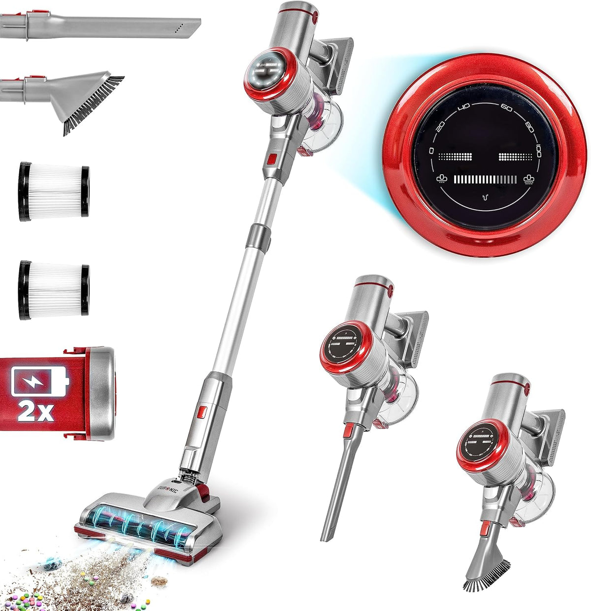Duronic VC28 Balai électrique Rechargeable 220 W avec 2 Piles, 3 Vitesses, Aspirateur et aspirateur sans Fil, Batterie Rechargeable, Autonomie 50 Min