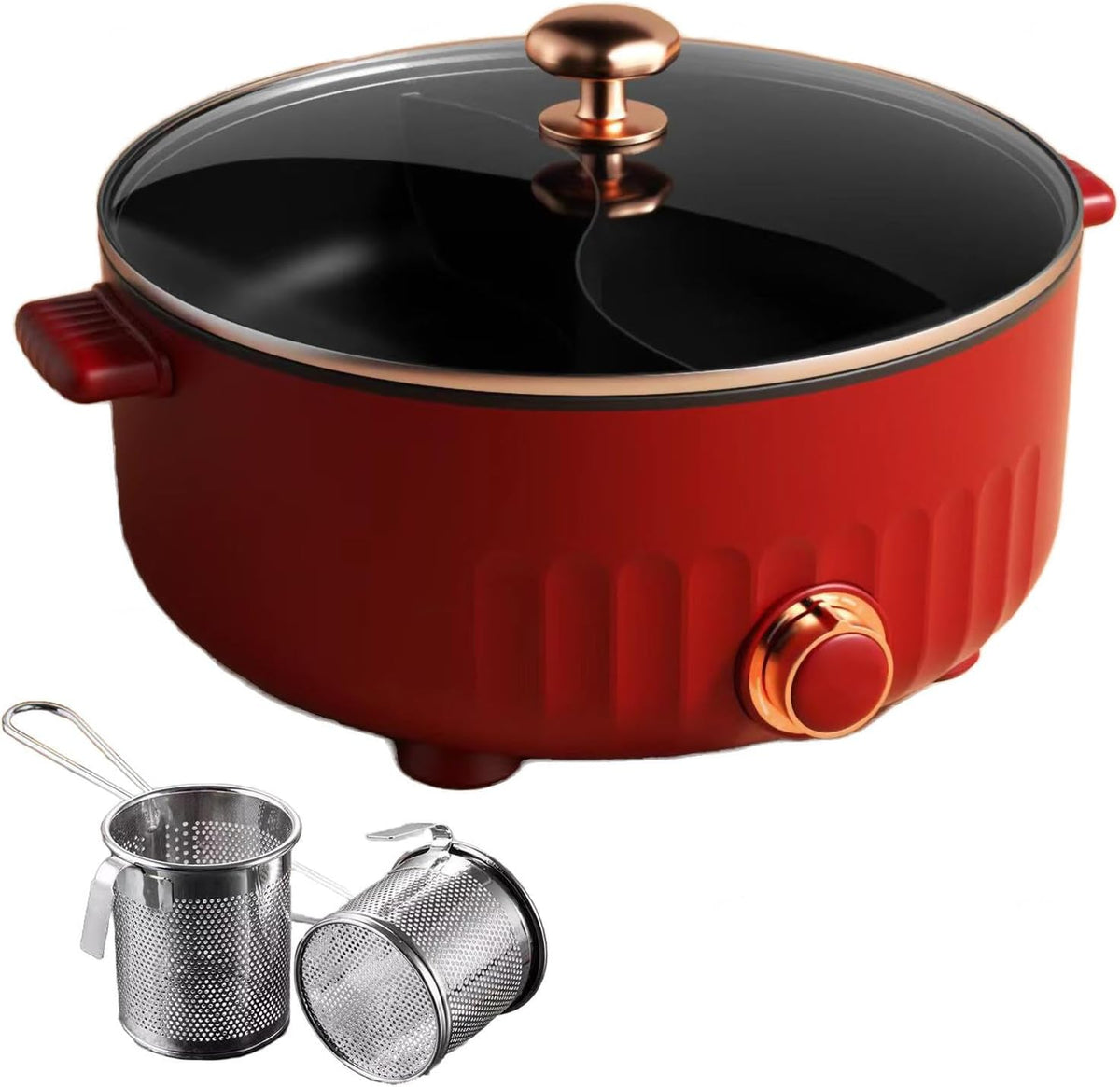 ARTSIM Appareil Fondue Chinoise, RevêTement AntiadhéSif Appareil Fondue Chinoise Electrique Convient Aux Petites FêTes (avec 2 Filets Non éTanches)