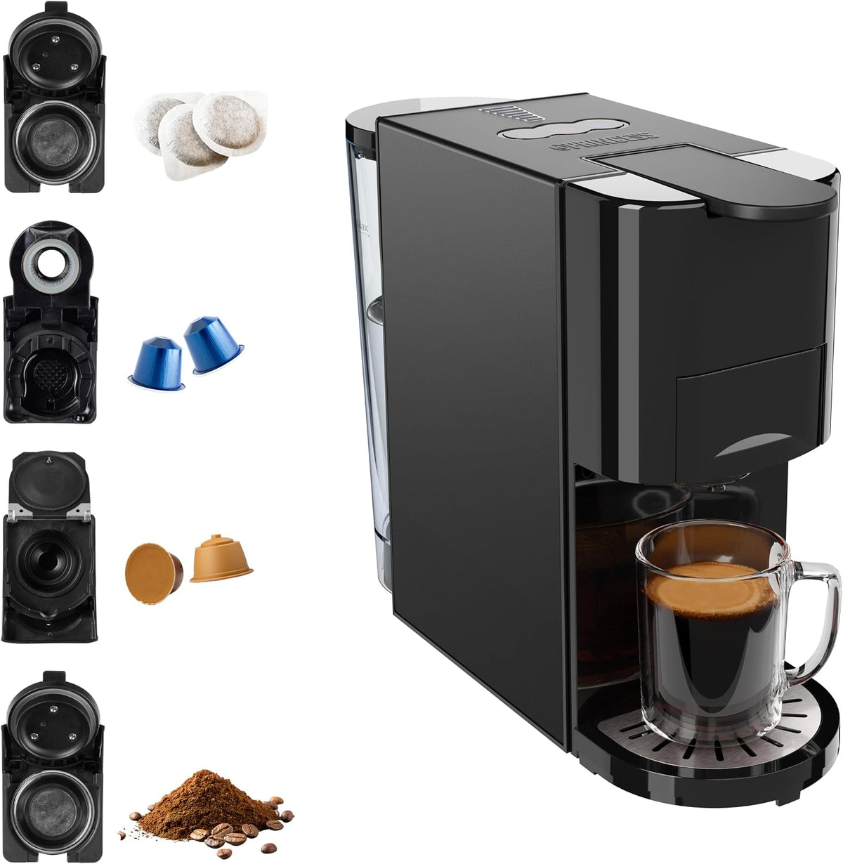 Princess Machine à café multi-capsules, pompe italienne 19 bars, réservoir d'eau 800 ml, compatibilité 4-en-1, 1450 W