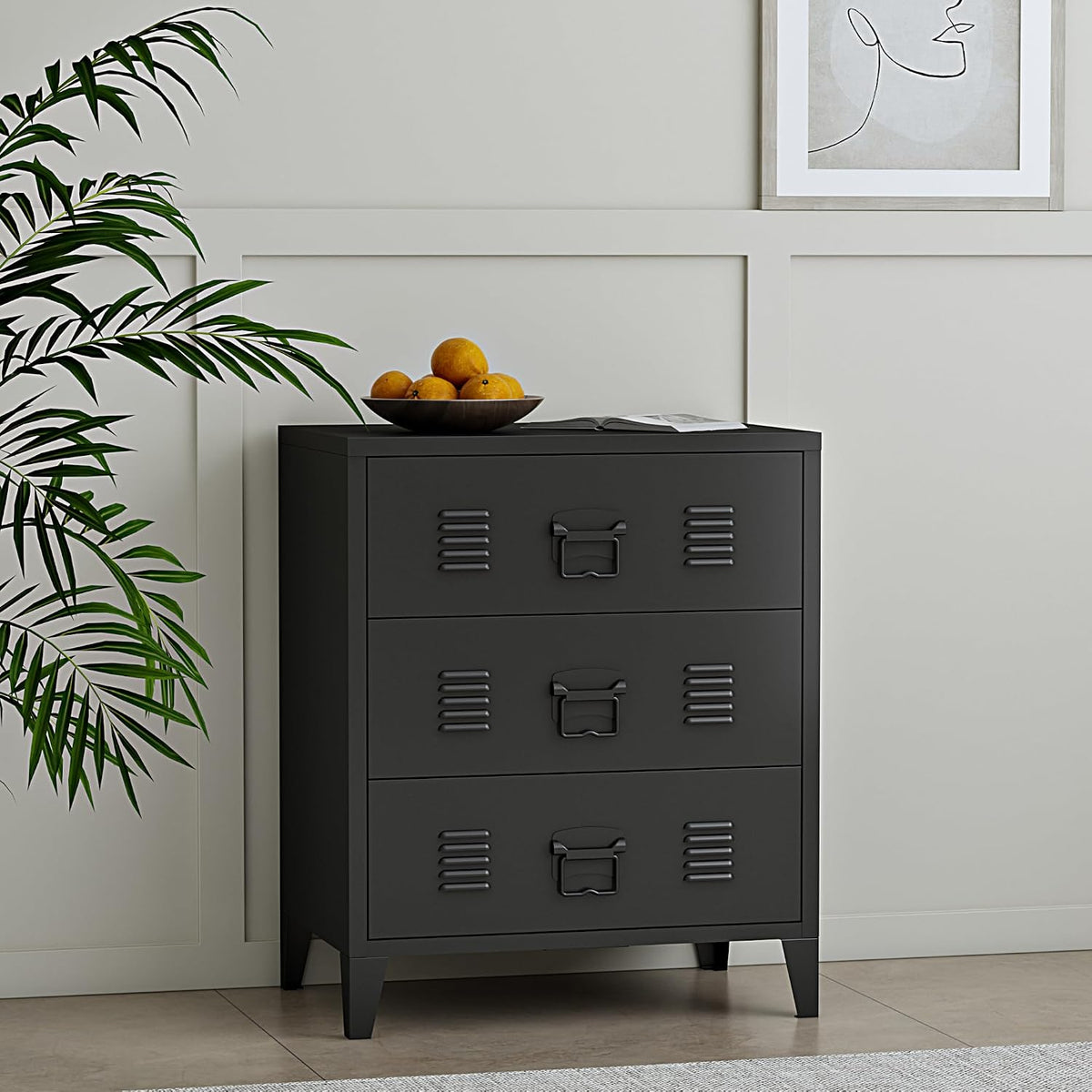 en.casa Commode Métallique avec 3 Tiroirs Caisson de Bureau Meuble de Rangement au Style Industriel pour Salon Chambre Atelier Acier 72 x 60 x 40 cm
