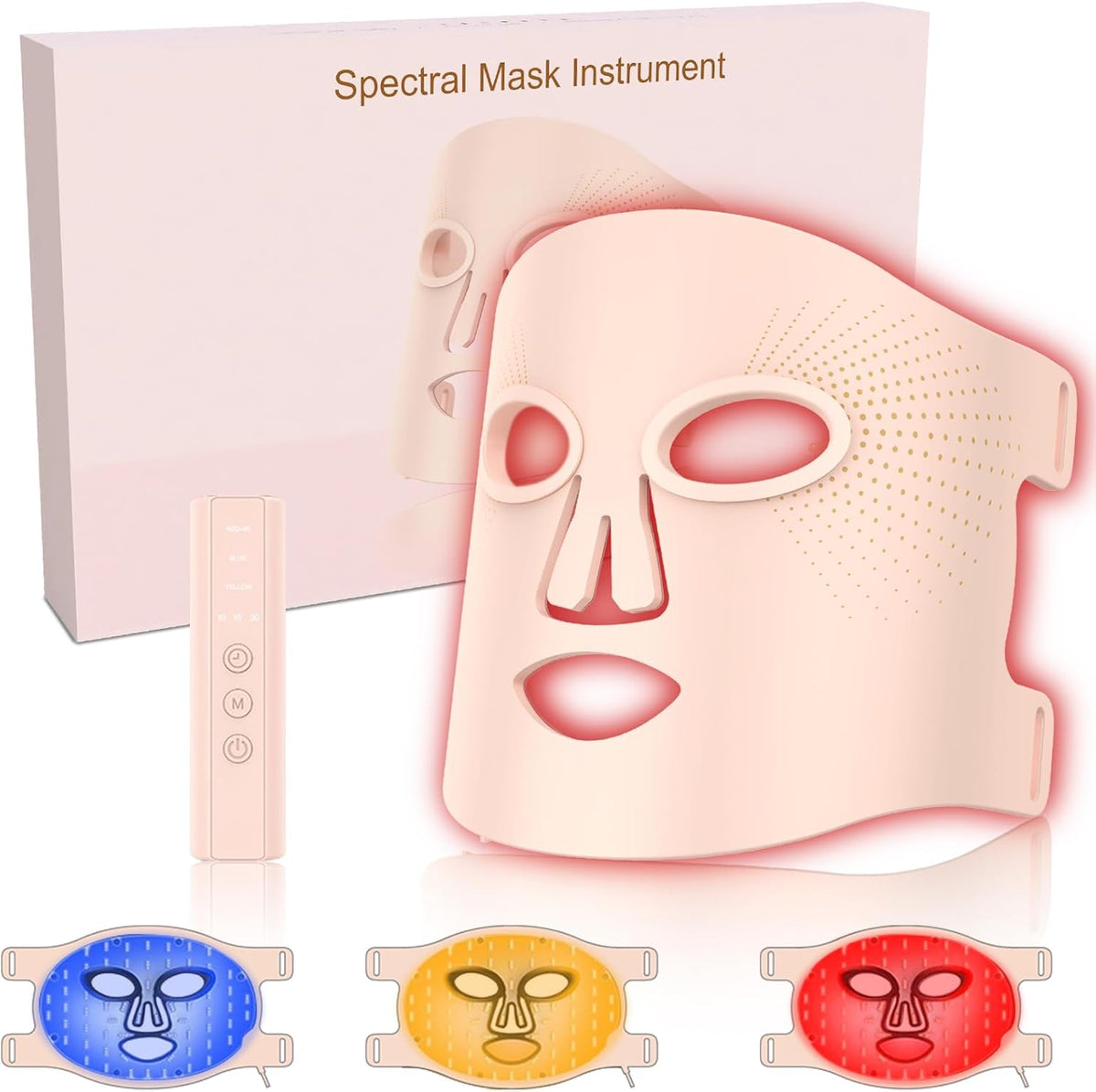Masque Visage LED, Masque led visage luminothérapie,3 Couleurs Rouge, Bleu et Jaune, Anti-Âge Beauté pour Tous Les Types de Peau