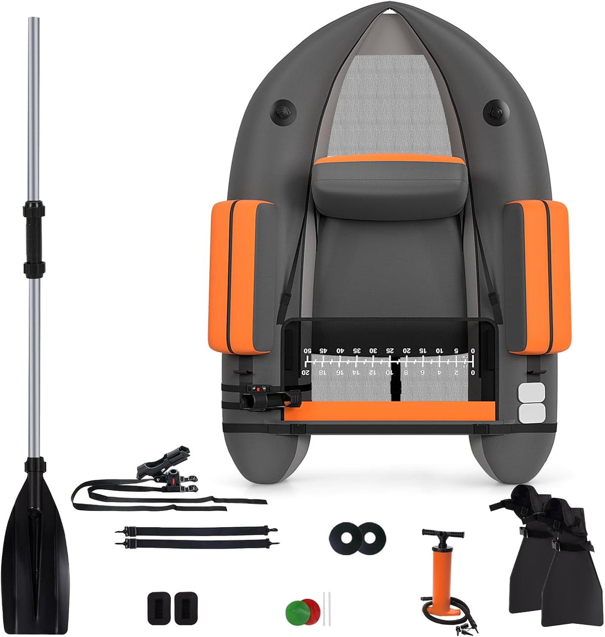 HOMASIS Canot de pêche pour adultes, gonflable avec palmes en PP et pagaie en aluminium, réservoir de pêche avec équipement complet, charge 160 kg
