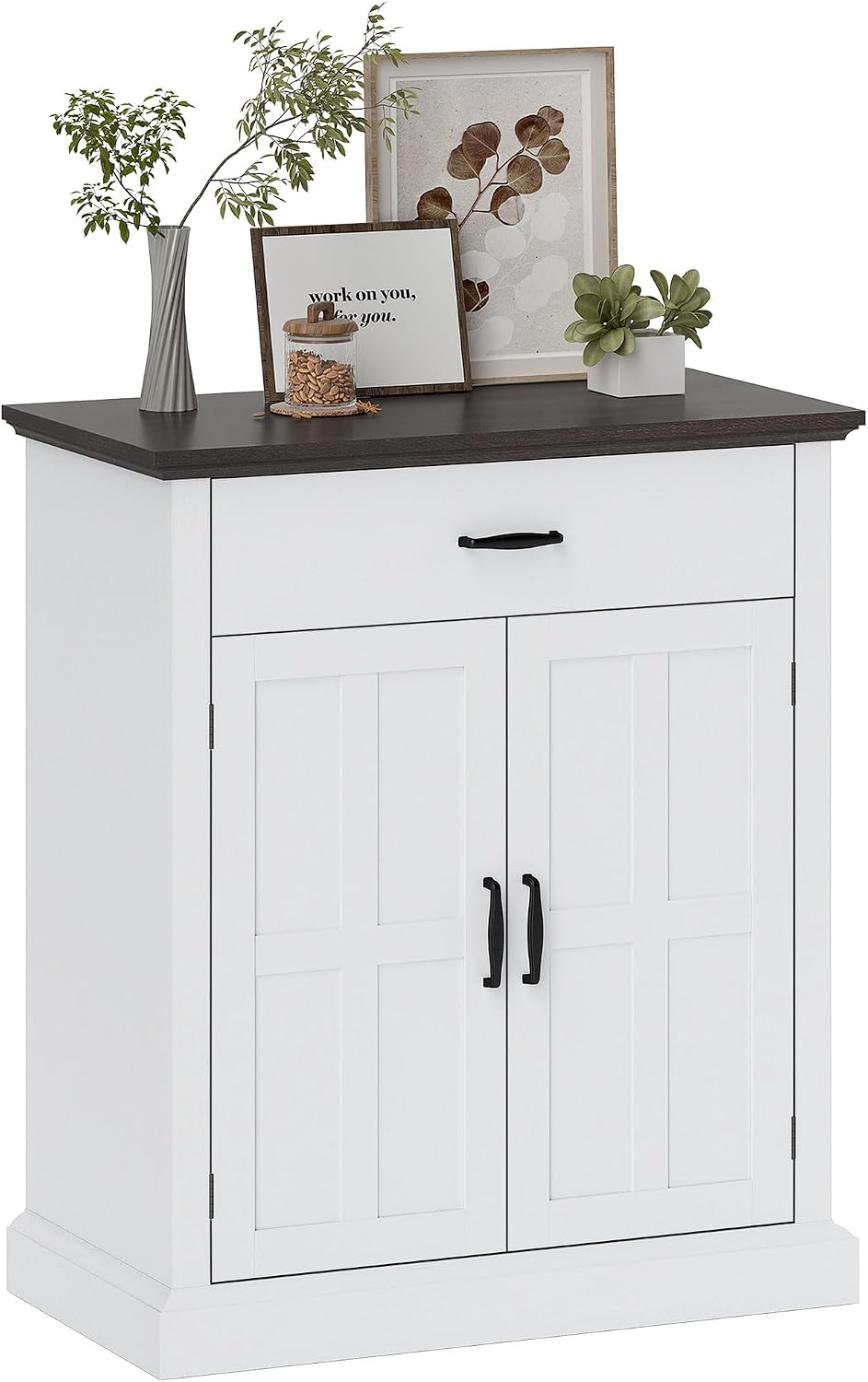 HOMCOM Buffet 2 Portes Rustic Living Sideboard with 1 Drawer Adjustable Shelf for Dining Room Entrance Hall White 75,2x40x91,5 cm
