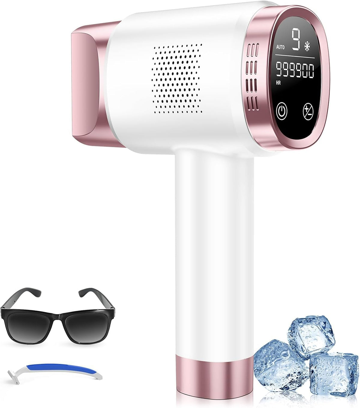 Épilateur Lumière Pulsée 21J avec Système de Refroidissement à 8 °C, 9 Niveaux et Lumière Rouge 600 nm, Écran Tactile LCD