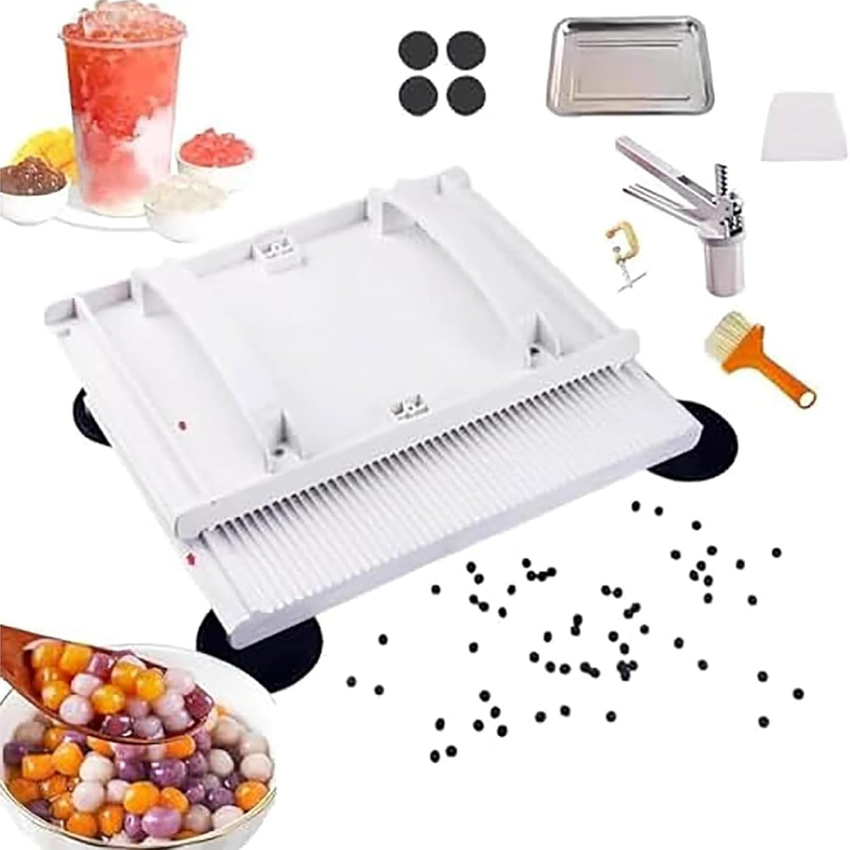 Kit de machine à boba manuelle réglable, Presse à perles de tapioca de 3 à 12 mm avec planche à rouler pour thé à bulles maison, taro
